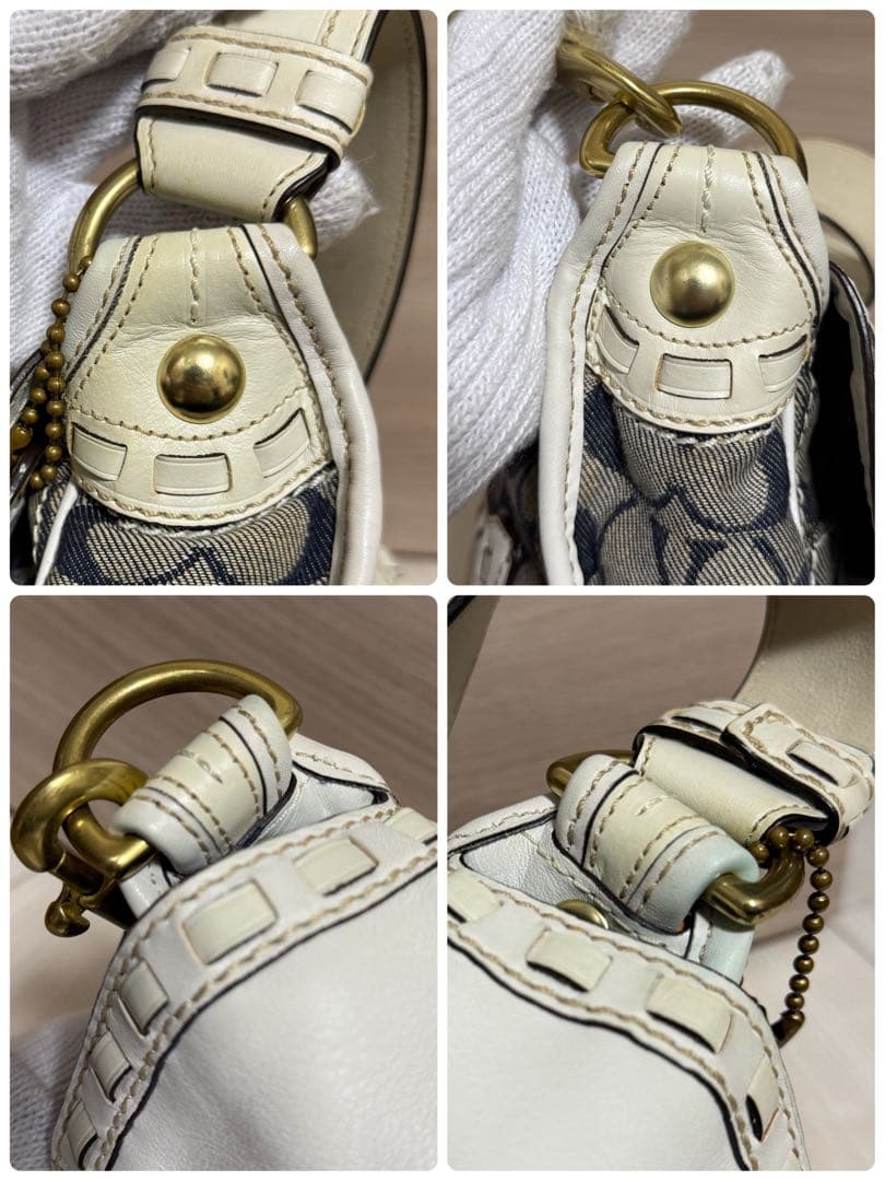 COACH コーチ ショルダーバッグ ソーホー レザー シグネチャー 白 デニム