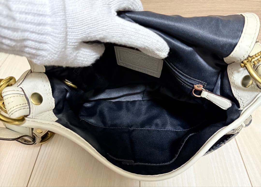 COACH コーチ ショルダーバッグ ソーホー レザー シグネチャー 白 デニム