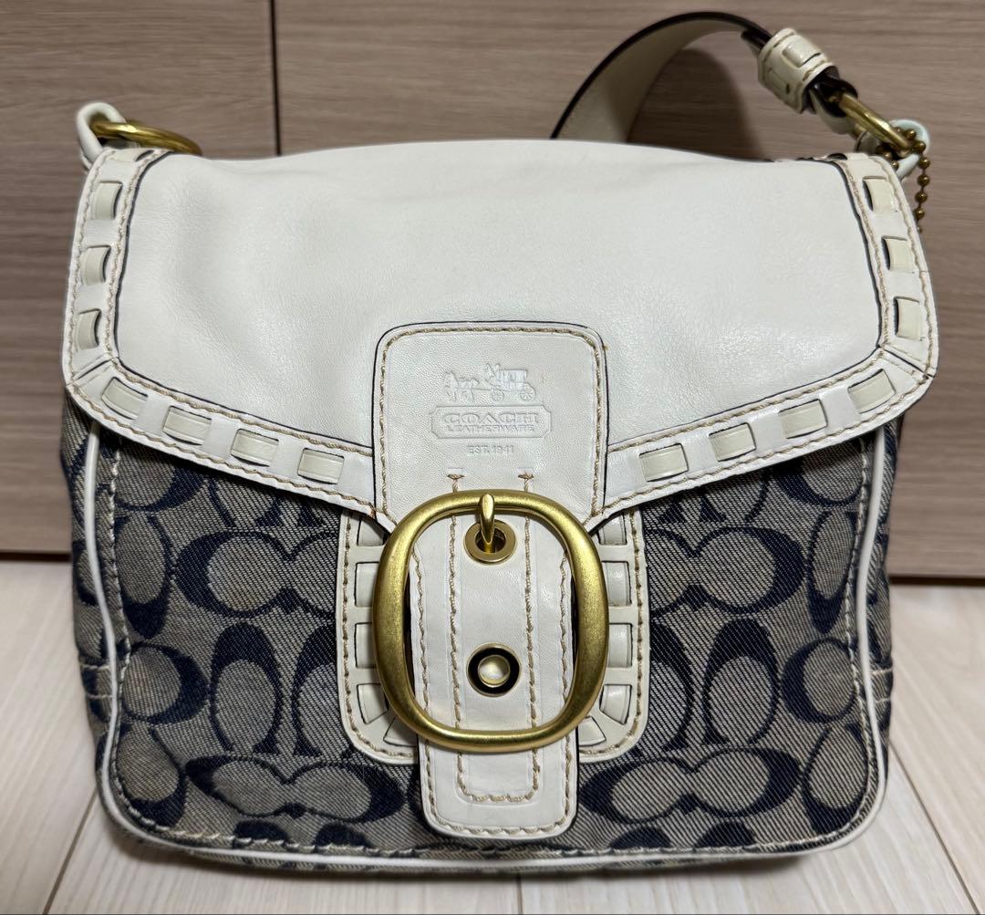 COACH コーチ ショルダーバッグ ソーホー レザー シグネチャー 白 デニム