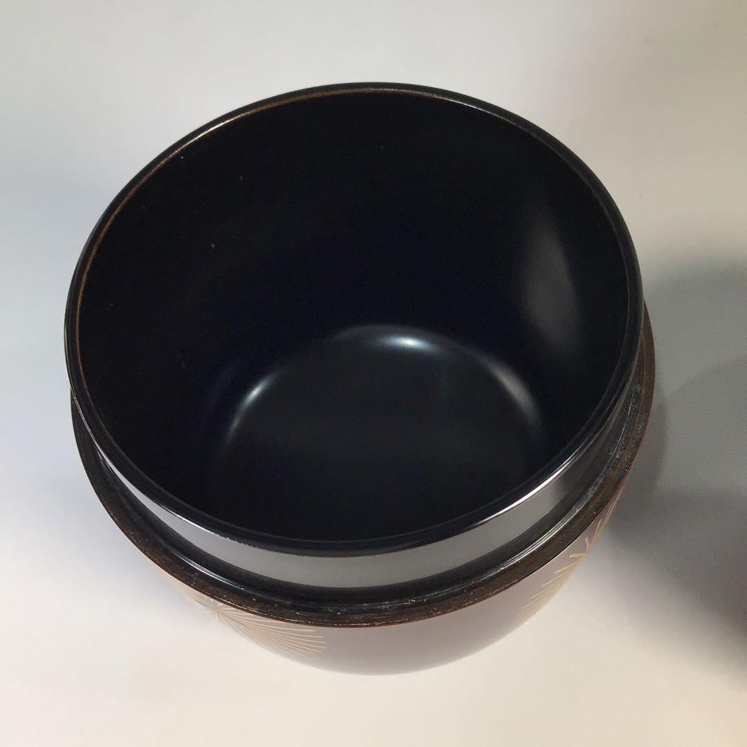 Ｍ７５４　中棗　『加賀蒔絵師　田中宗凌作』『溜塗』『唐松蒔絵』　共箱　茶道具