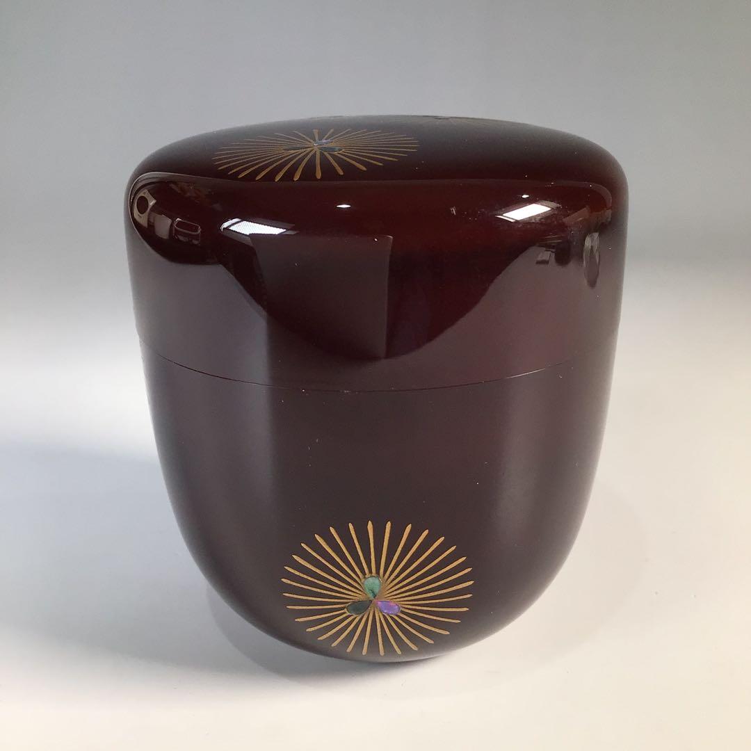 Ｍ７５４　中棗　『加賀蒔絵師　田中宗凌作』『溜塗』『唐松蒔絵』　共箱　茶道具