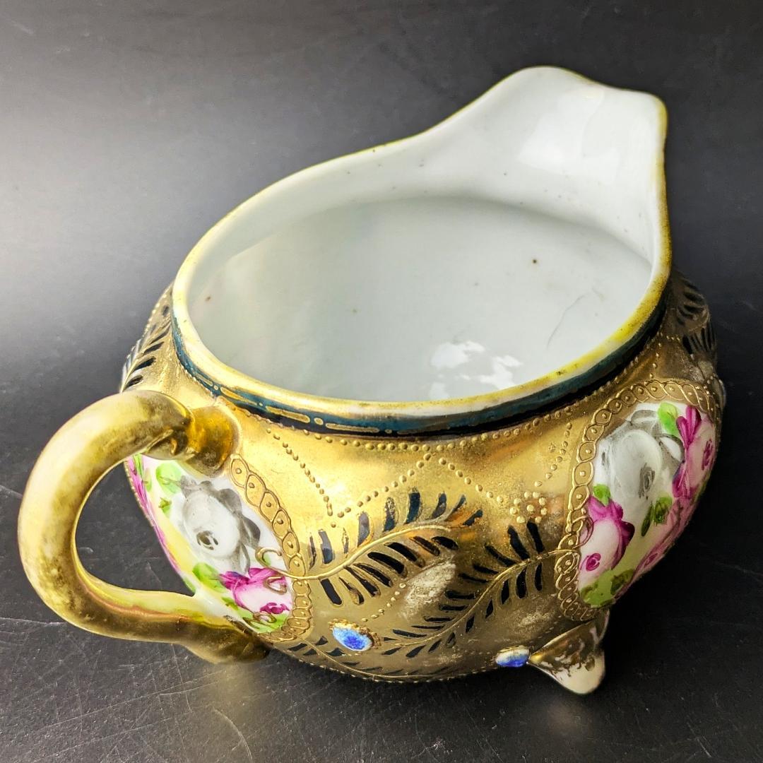 豪華金彩アールヌーボー 薔薇唐草模様 茶壷＆糖器セット 手彩金盛