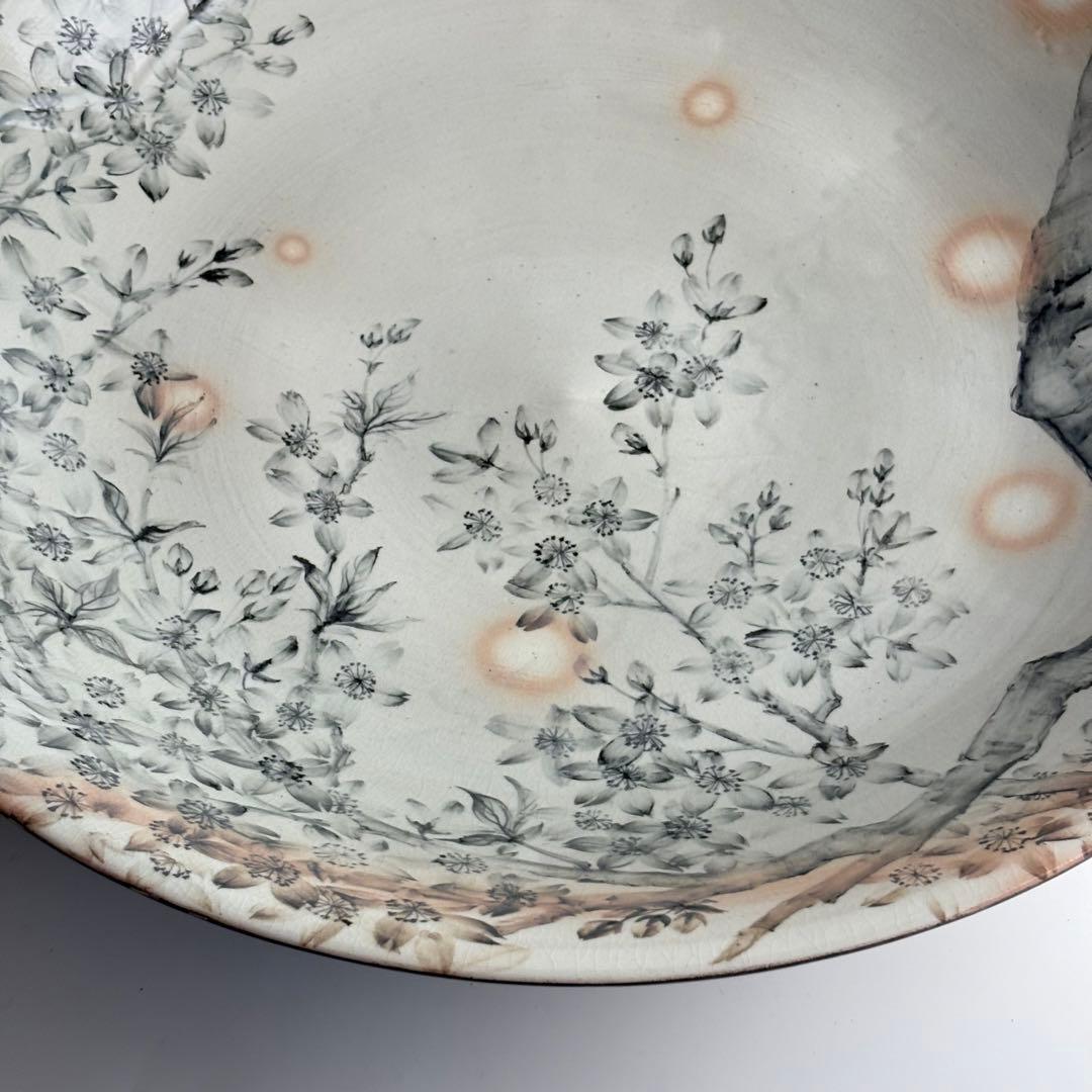 平安 清泉 鉄絵桜花 大皿 共箱 飾皿 鉄絵 陶芸