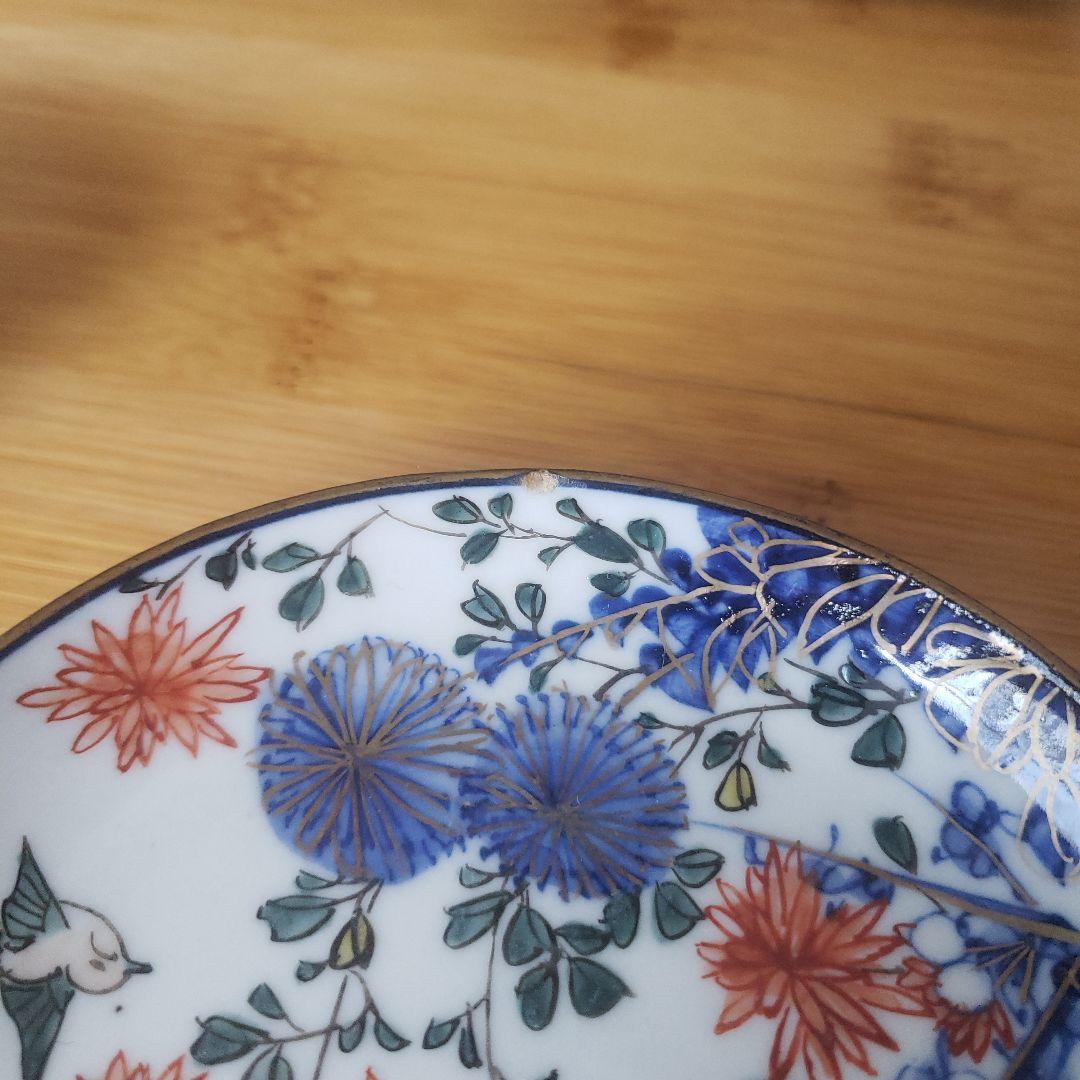 小皿　取り皿　古伊万里　伊万里 染錦 花鳥文 豆皿　明治　大正