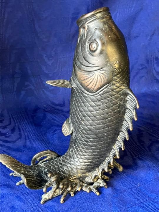 高岡銅器　鯉　コイ　花瓶　一輪挿し