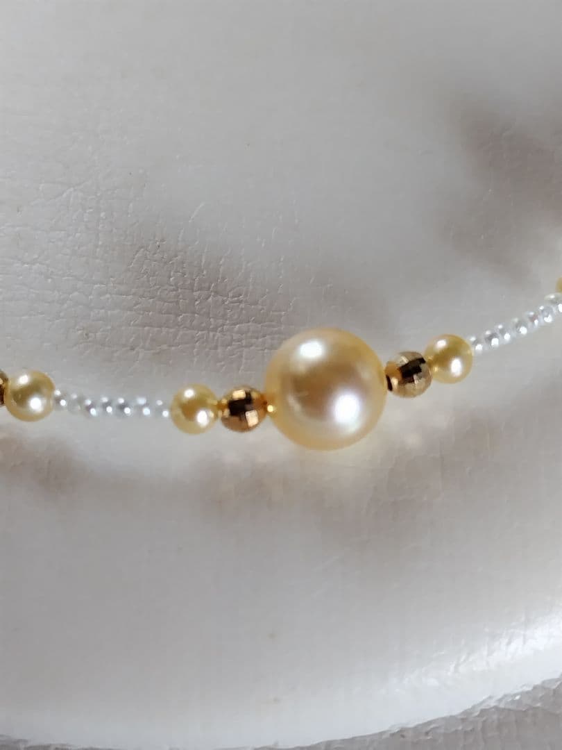 K18 アコヤ真珠ベビーパール、あこや砂芥子パール、オメガ風ネックレス