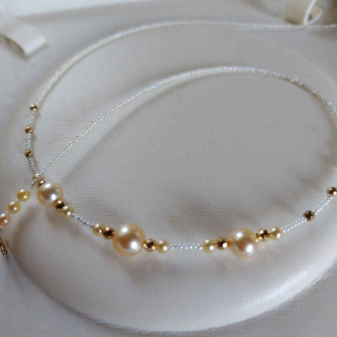 K18 アコヤ真珠ベビーパール、あこや砂芥子パール、オメガ風ネックレス