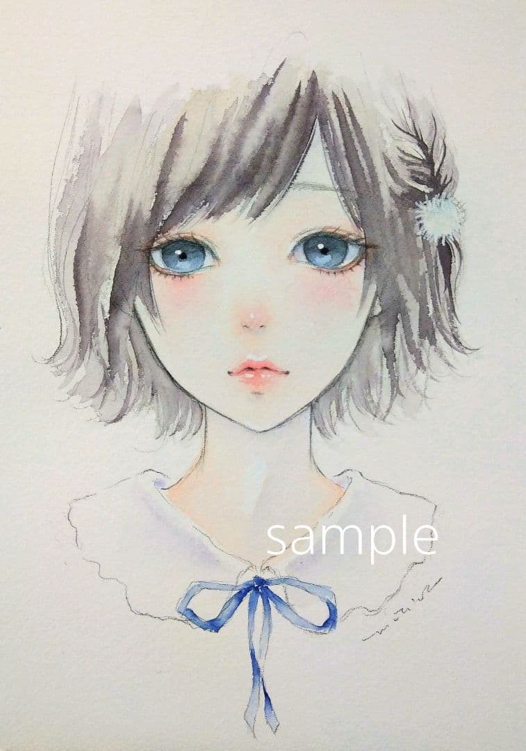 25824E 肉筆原画手描きイラスト絵画アナログ水彩画美人画
