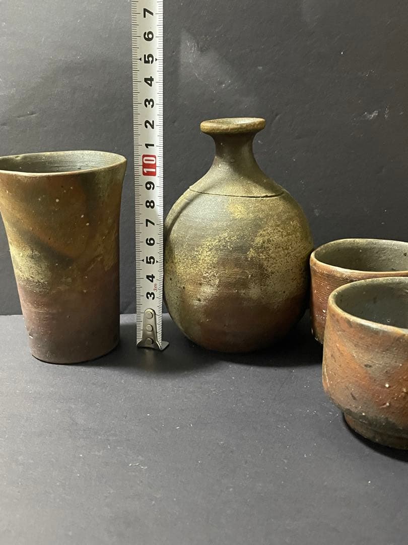 備前焼　鈴木常喜 作　酒器セット　ぐい呑・徳利・湯呑み・お猪口　銘あり