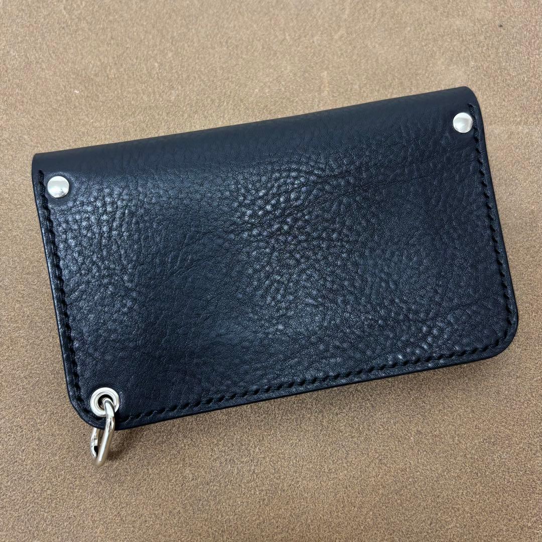 【riri 】トラッカーウォレット　ミドル　黒　3層　薄型　イタリアレザ