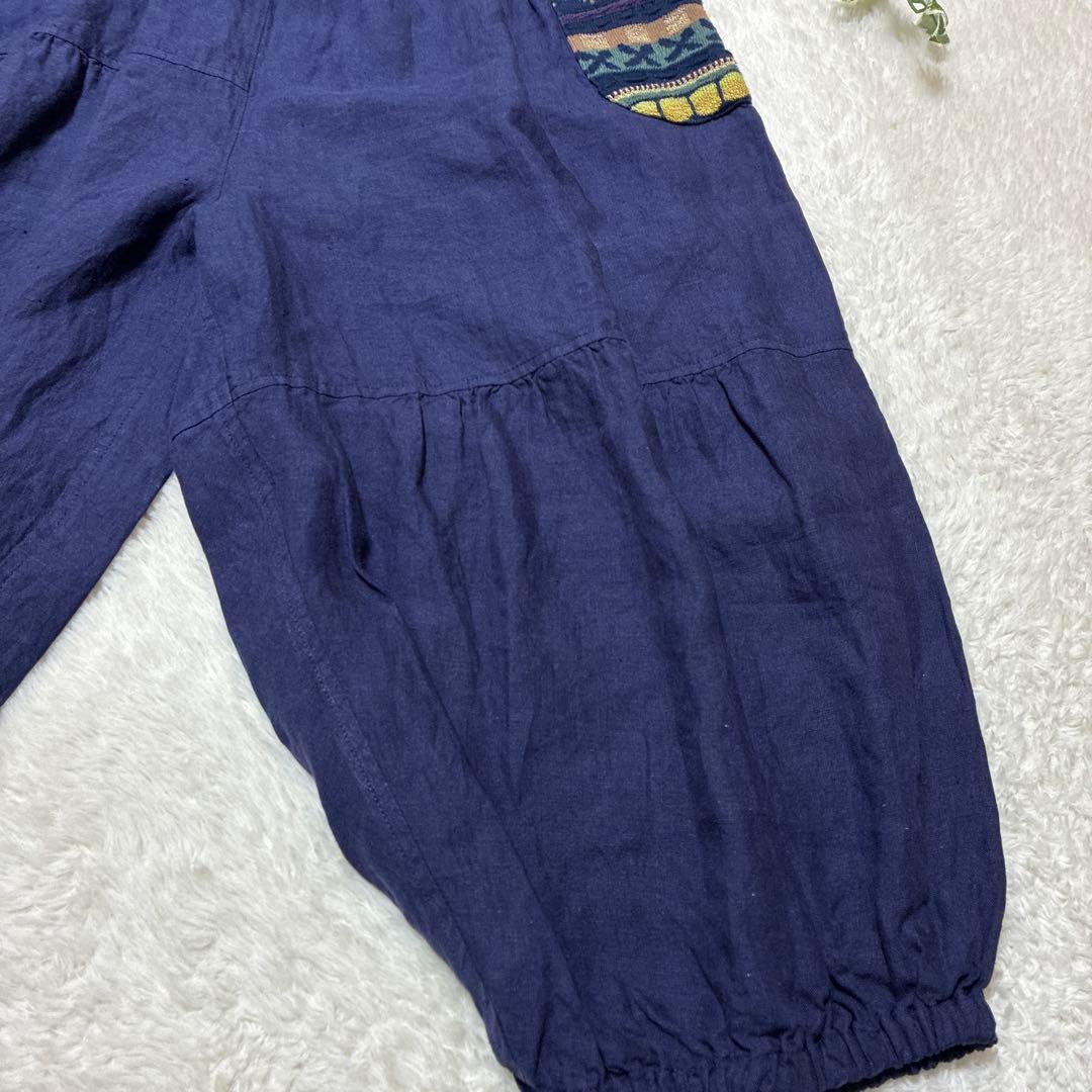 M.&KYOKO リネン　バルーン　サルエルパンツ　ニット柄ポケット　ゴム