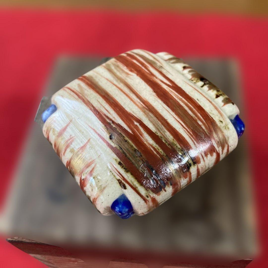 茶道具江戸時代香合奥田木白造糸巻香合共箱／茶道利休赤膚焼遠州七窯