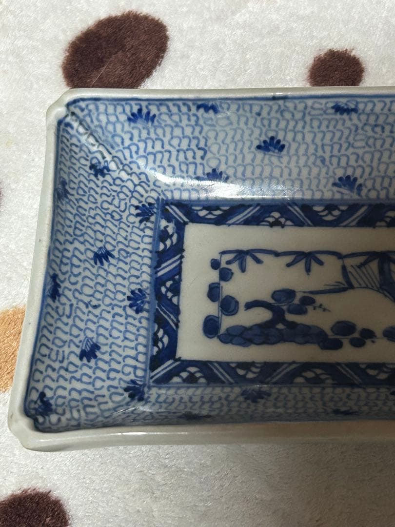 古伊万里　微塵唐草文　長皿　 大明成化年製