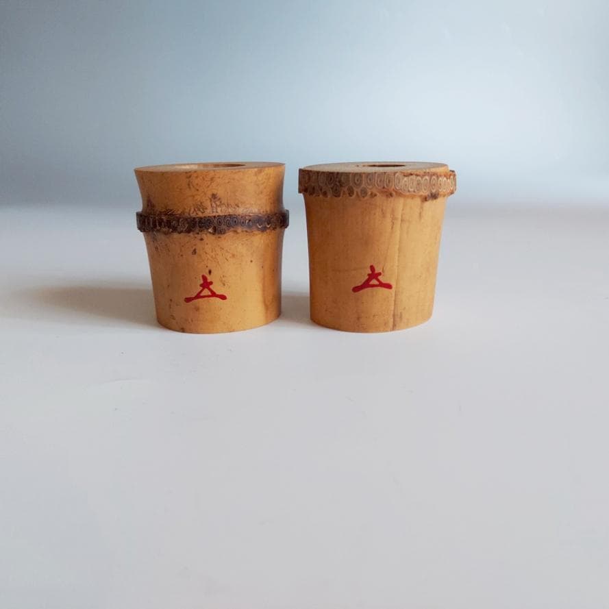 茶道具竹一双蓋置大徳寺派福本積應書付共箱宗篤作引切り