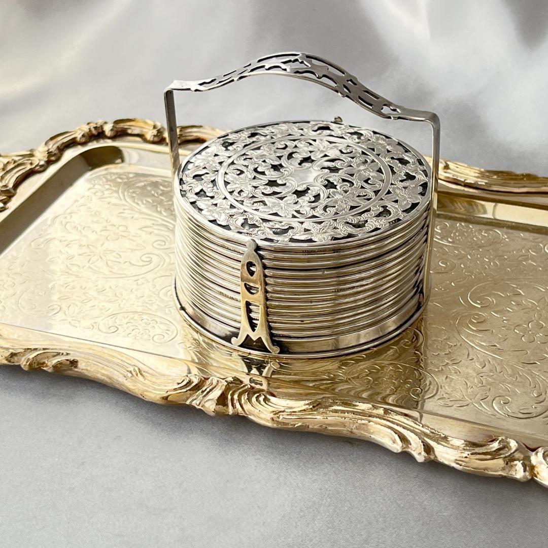 【WEBSTER】【純銀/ガラス】コースター 12枚 / ホルダー スターリング