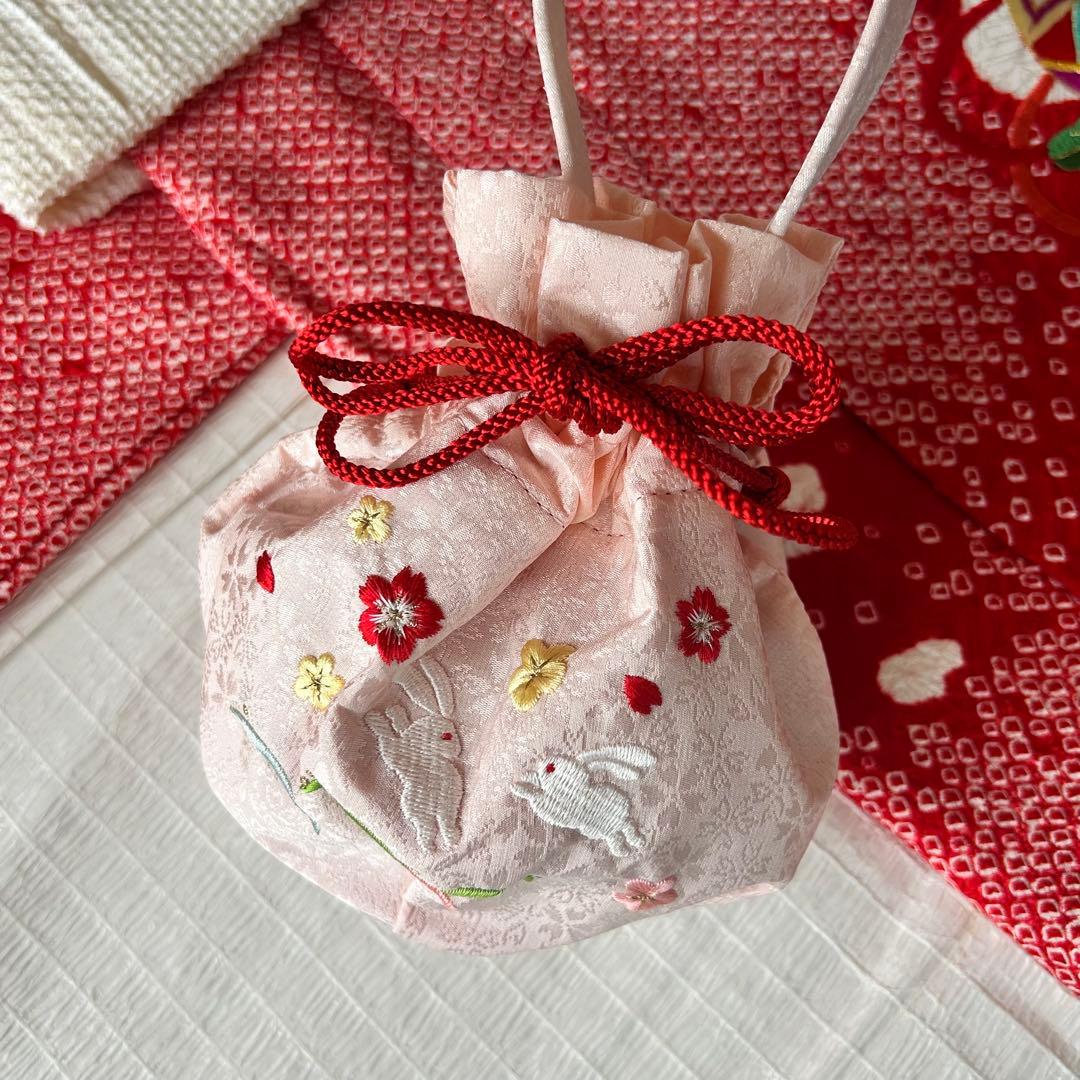 七五三 3歳 総絞り 着物 正絹 被布 三歳 赤 草履 753 金駒刺繍 赤白