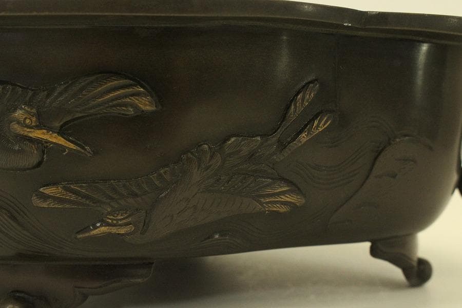 銅 水鳥模様 水盤(ZE490)
