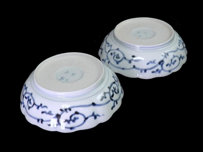 古伊万里　染付　蛸唐草に松竹梅の図　膾皿　２客　江戸期　E913AS-CSy