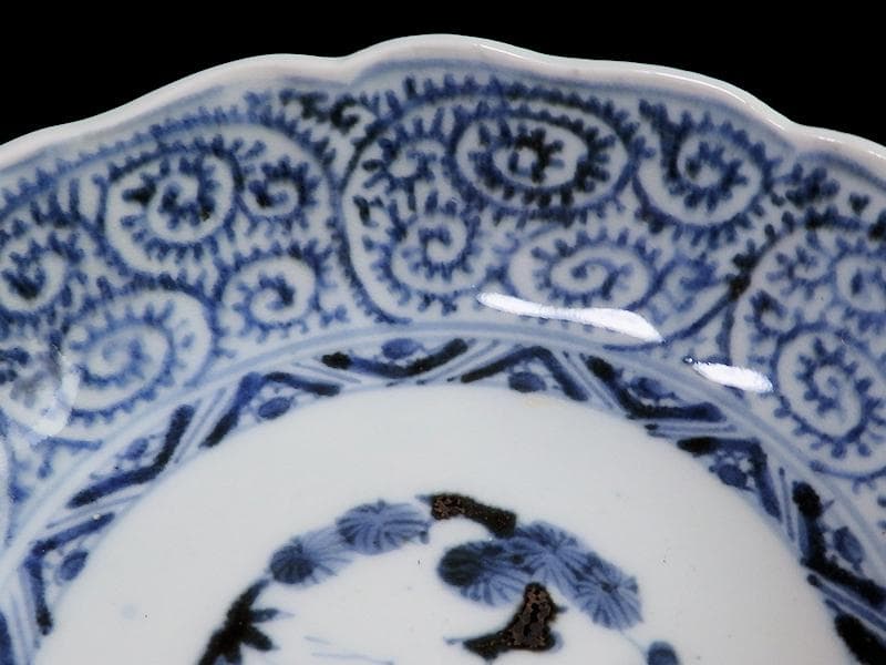 古伊万里　染付　蛸唐草に松竹梅の図　膾皿　２客　江戸期　E913AS-CSy