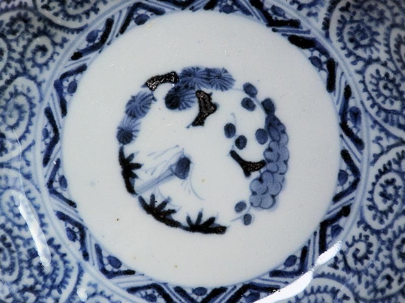 古伊万里　染付　蛸唐草に松竹梅の図　膾皿　２客　江戸期　E913AS-CSy