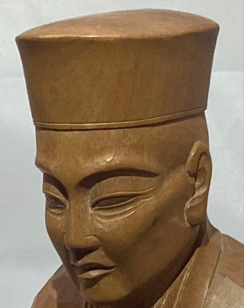 B515s 木彫 千利休座像 滝村尚之造 茶道 箱無