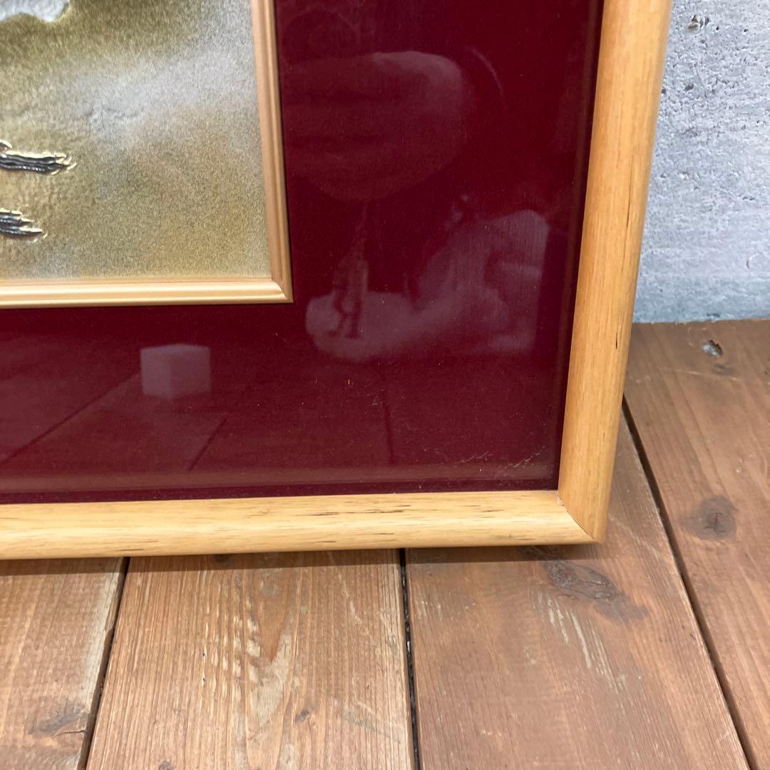 昭和レトロ 芳光刻 飛鶴 鶴 銅板 彫刻 木製フレーム 日本画 額縁 額装 美術