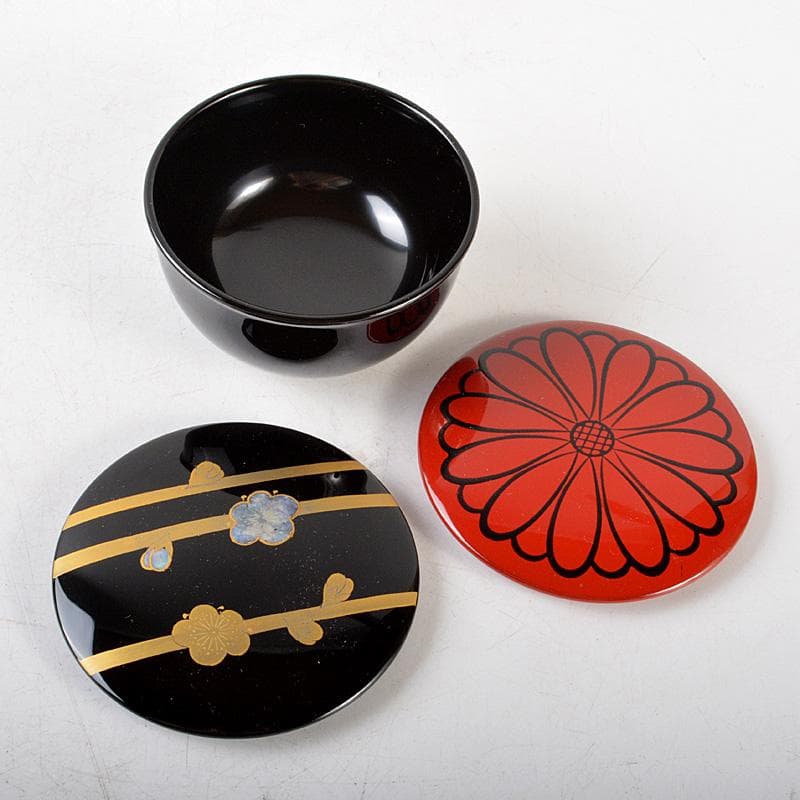 茶道具　 山中塗　中村宗悦作　螺鈿装飾　春秋棗　蓋二種　共箱　V　R6488