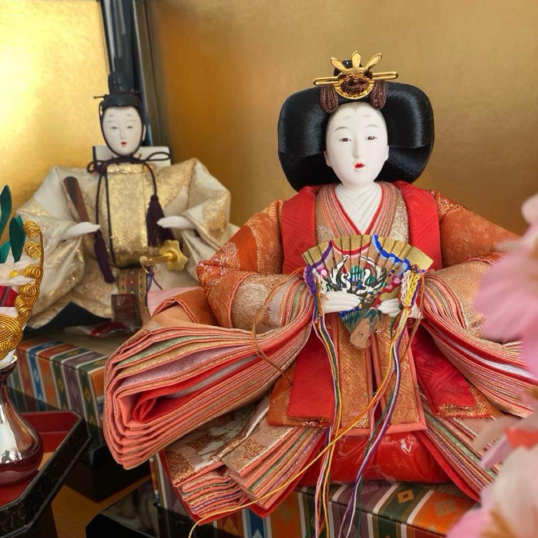 【美品】久月　光園作　雛人形　親王平飾り　金沢金箔屏風