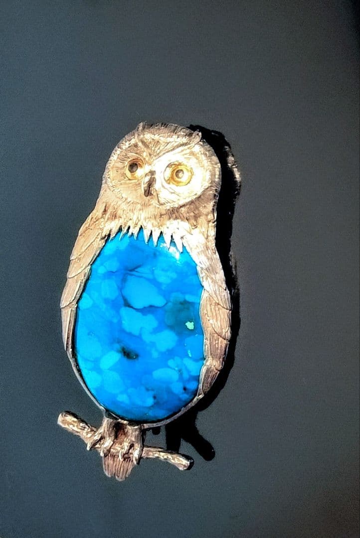 お値下げ！【希少】福島菊次郎 彫金ブローチ シルバー&トルコ石