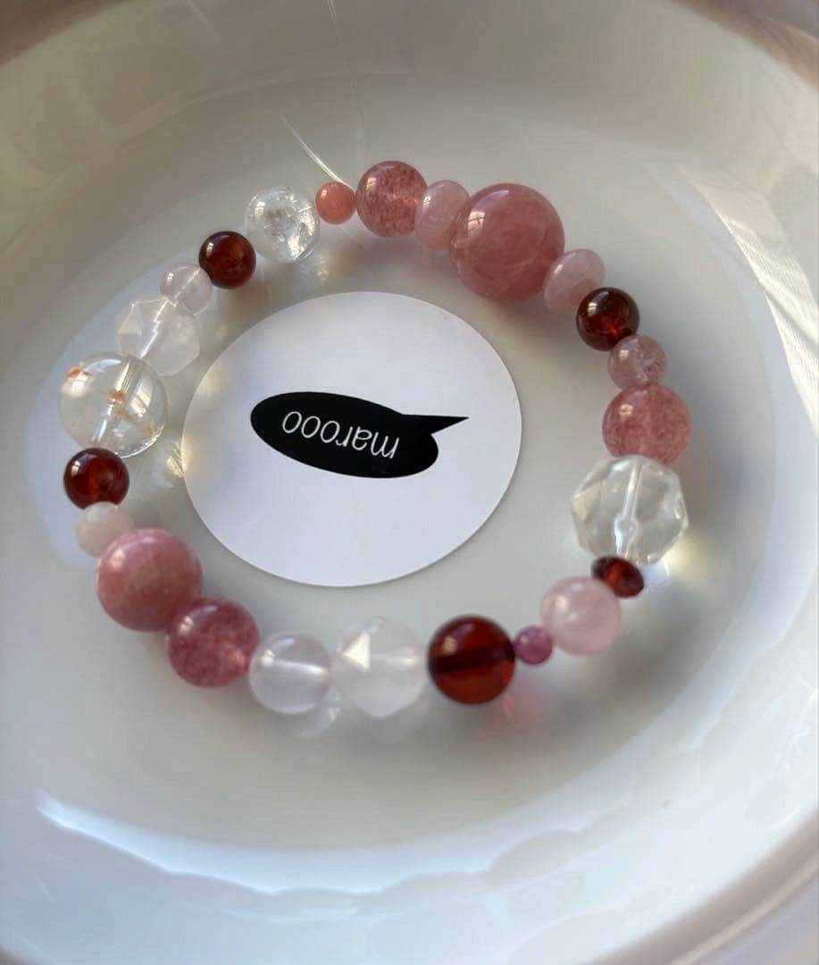 天然石ブレスレットタロガーネットディープローズクォーツアンバー水晶