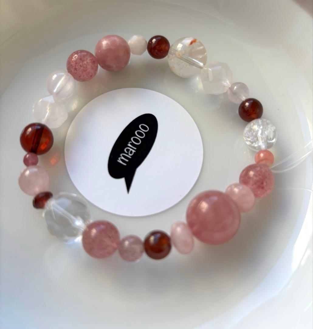 天然石ブレスレットタロガーネットディープローズクォーツアンバー水晶