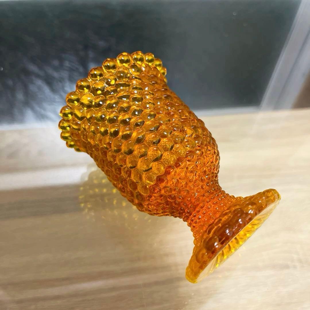 骨董 時代ガラス 希少 橙色 黄色暈し 霰プレス あられ 氷コップ ウラン