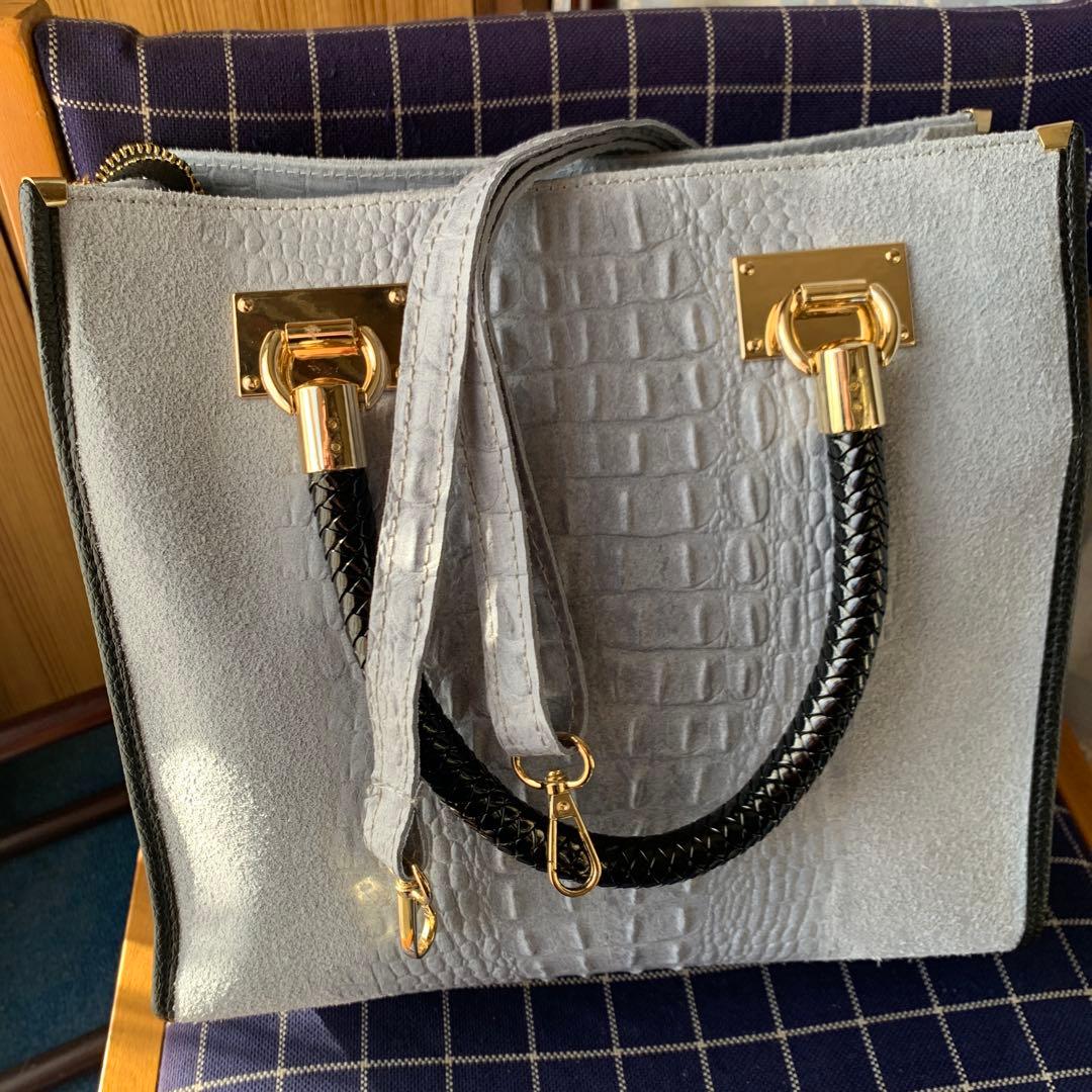 chikcc スカイブルー　牛革ショルダーバッグ 編み込みハンドル