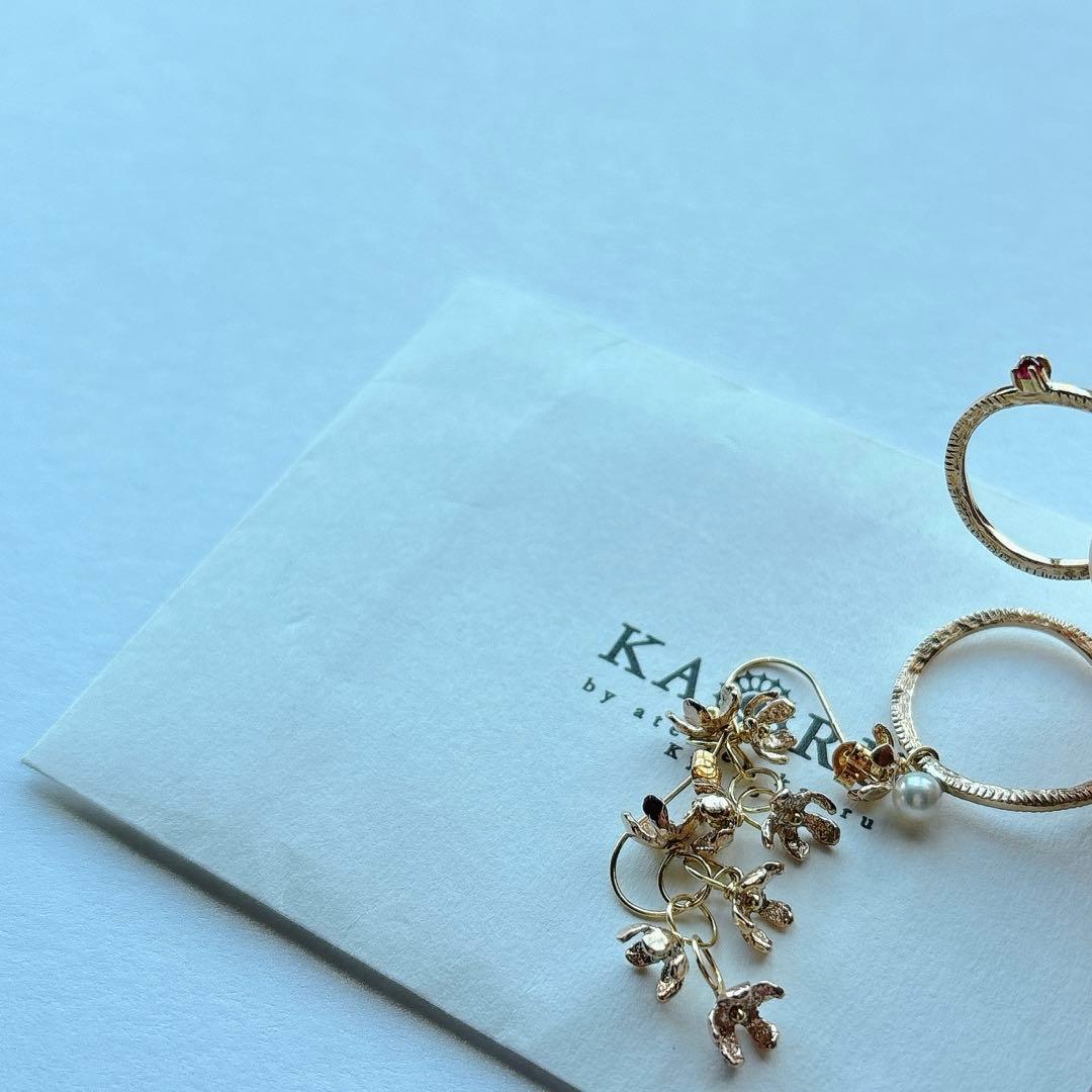 廃盤【KAORU】お花イエローゴールドカスミソウのリングとピアスセット