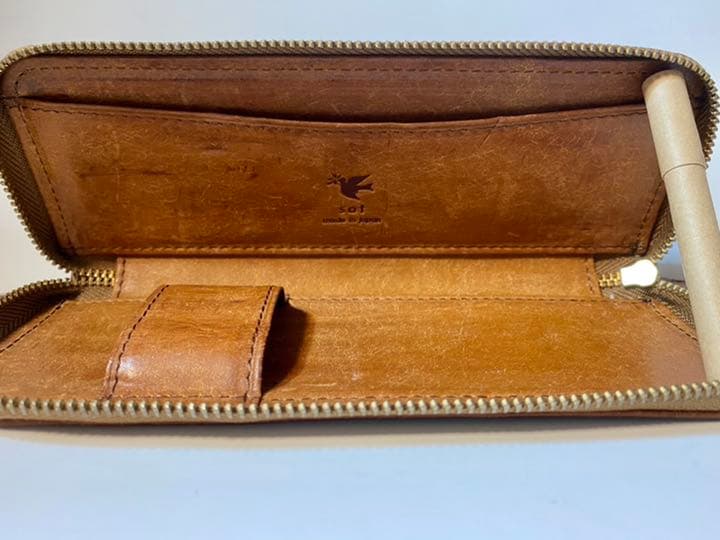 sot プエブロレザー ラウンドファスナー ペンケース キャメル