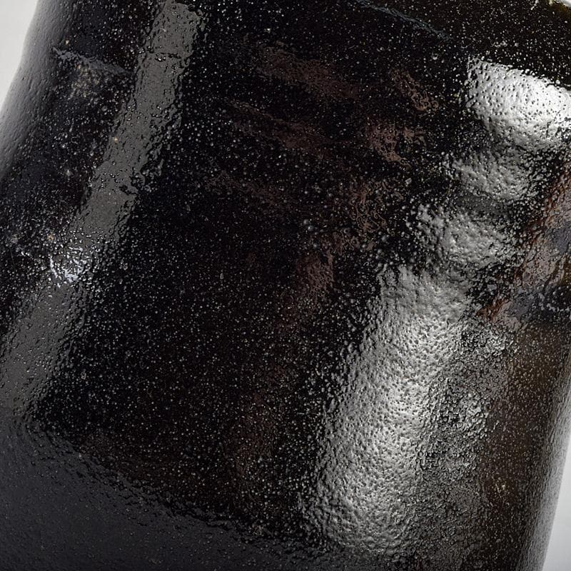 茶道具　芳幽軒　加藤石春作　黒楽水指　時代箱付　V　R9345