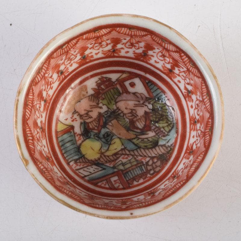 九谷焼 古九谷 赤絵 花人物文 盃 ぐい呑 N 9175 九谷焼 古九谷 赤絵 花