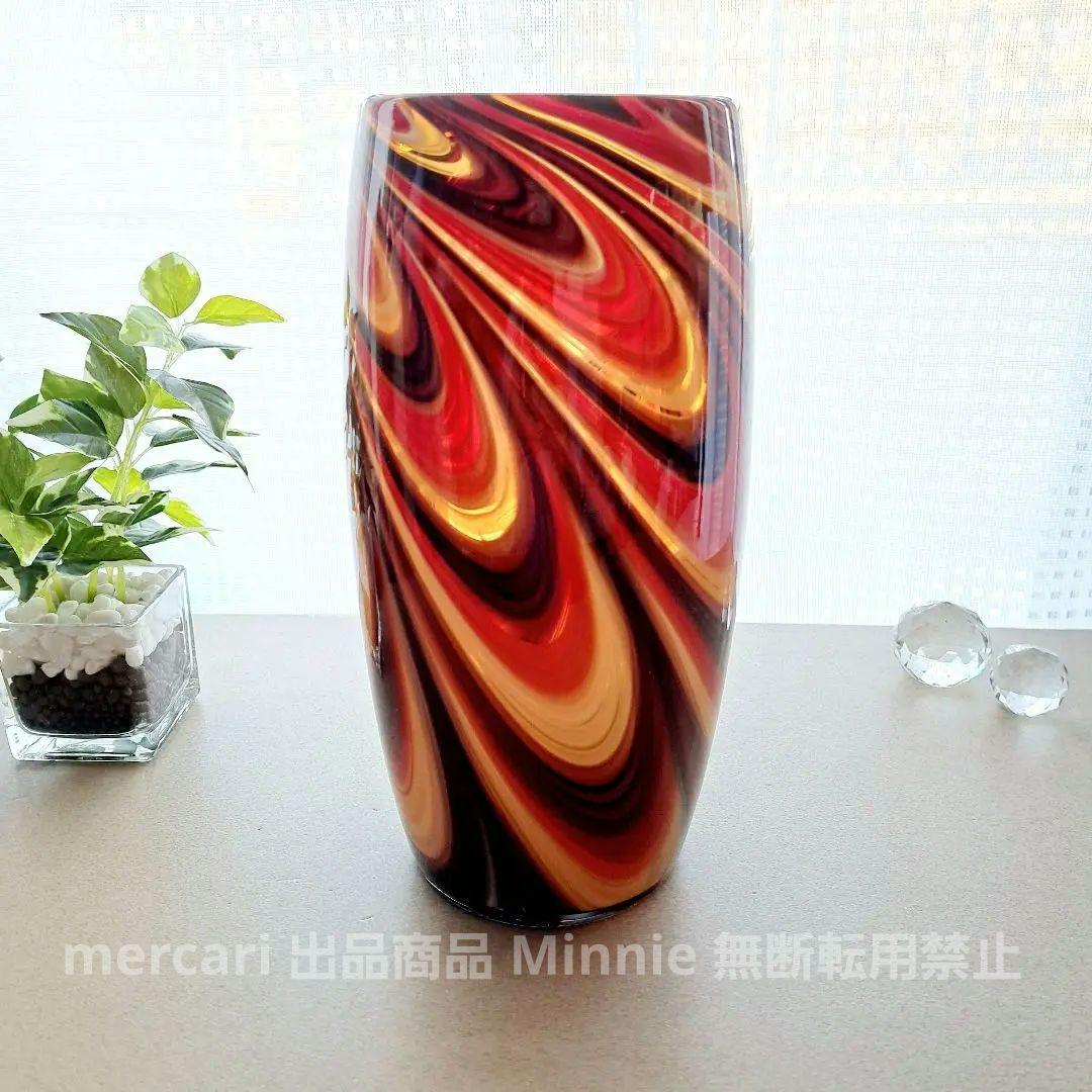 マルティグラス☆マーブル模様☆赤 × 黒☆フラワーベース☆花瓶