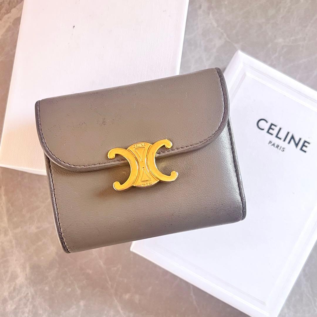 CELINE セリーヌ トリオンフ コンパクトウォレット グレージュ CELINE セリーヌ トリオンフ コンパクトウォレット