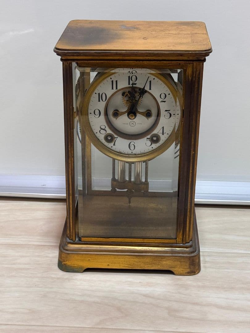 置時計 Nマーク ゼンマイ式 ガラス製 振り子時計 日本美術時計 動作未確認