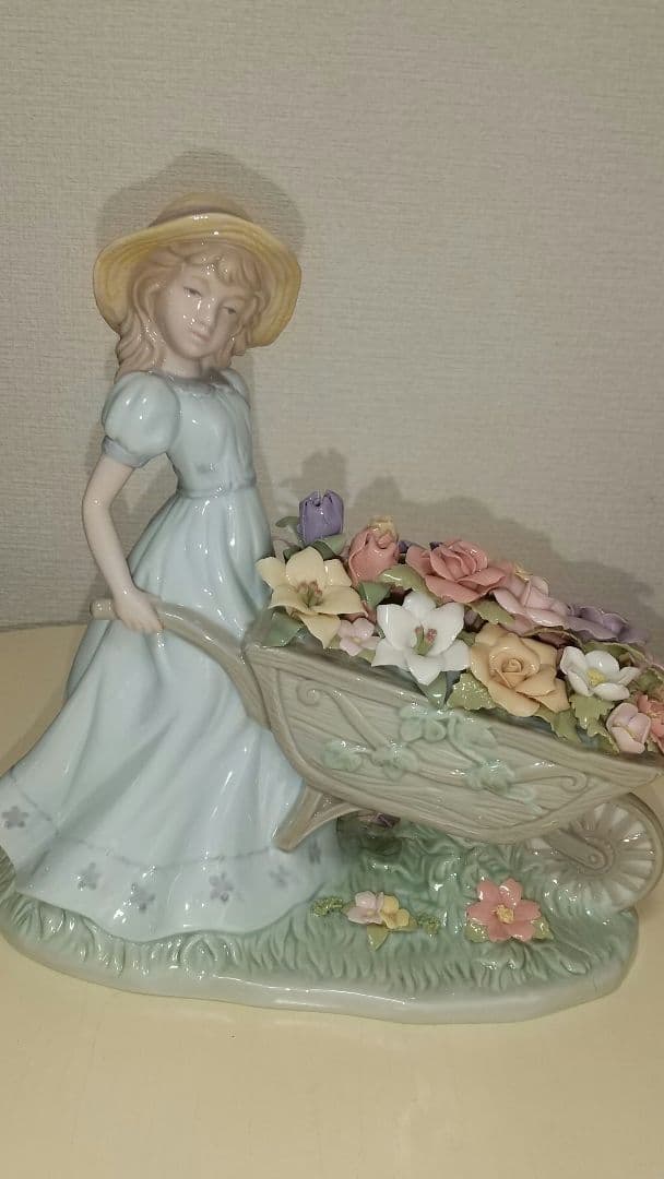 花車と少女 リヤドロ「花車」と「小鳥と話す少女」付属品「花の置物達