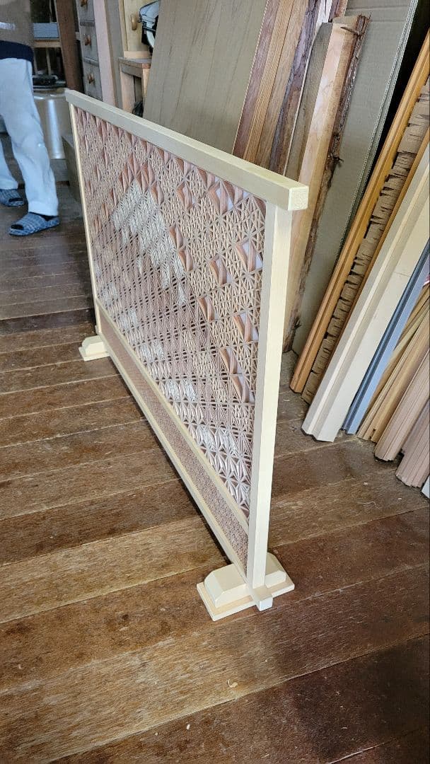 木製 和風 透かし彫り 間仕切り 富士山 掛障子