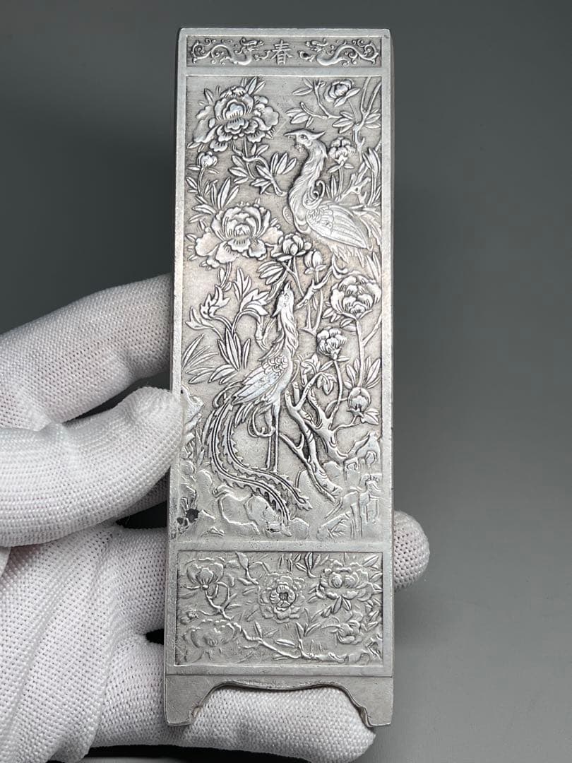 中国美術 4枚セット 文鎮 金属工芸 浮彫 刻印あり 厚重 コレクション