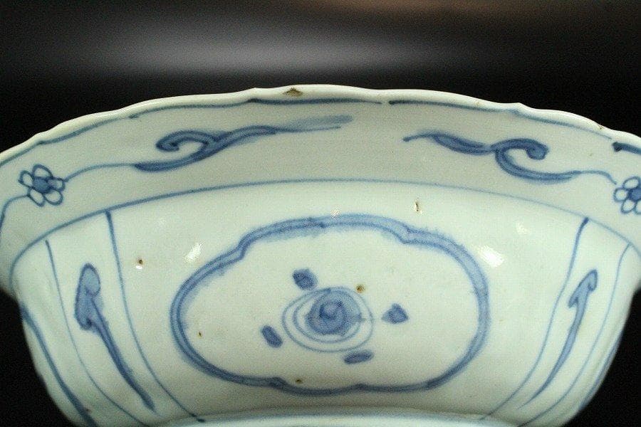 中国美術 古染付 兜鉢 折口碗 芙蓉手 明 φ20.5cm 旧家蔵出