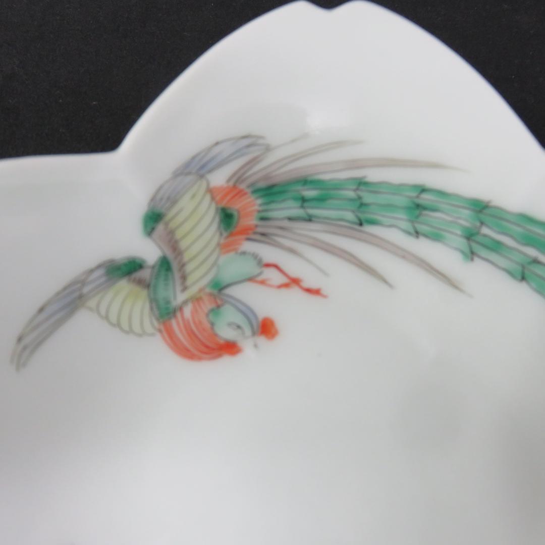 錦桐鳳凰五寸皿 鳳凰皿 輪花型 変形皿 色絵付 古伊万里 明治 共箱 21枚