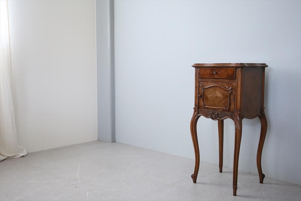 フランスアンティーク木製*大理石キャビネット/ナイトテーブル机(90-143-5