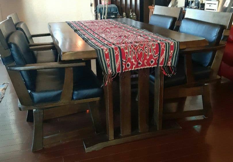 ダイニングテーブルセット　和モダン　4人掛け5点セット　肘付き回転椅子