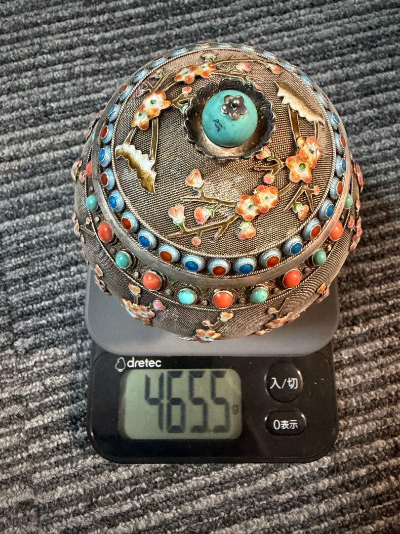 七宝焼 Sliver925 銀製 珊瑚 茶道具 置物 中国美術 465.5g