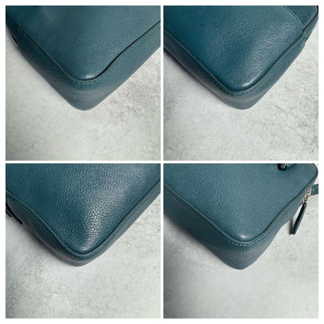 ✨極美品✨マザーハウス リニア ショルダーバッグ ロゴ レザー レディース 深緑