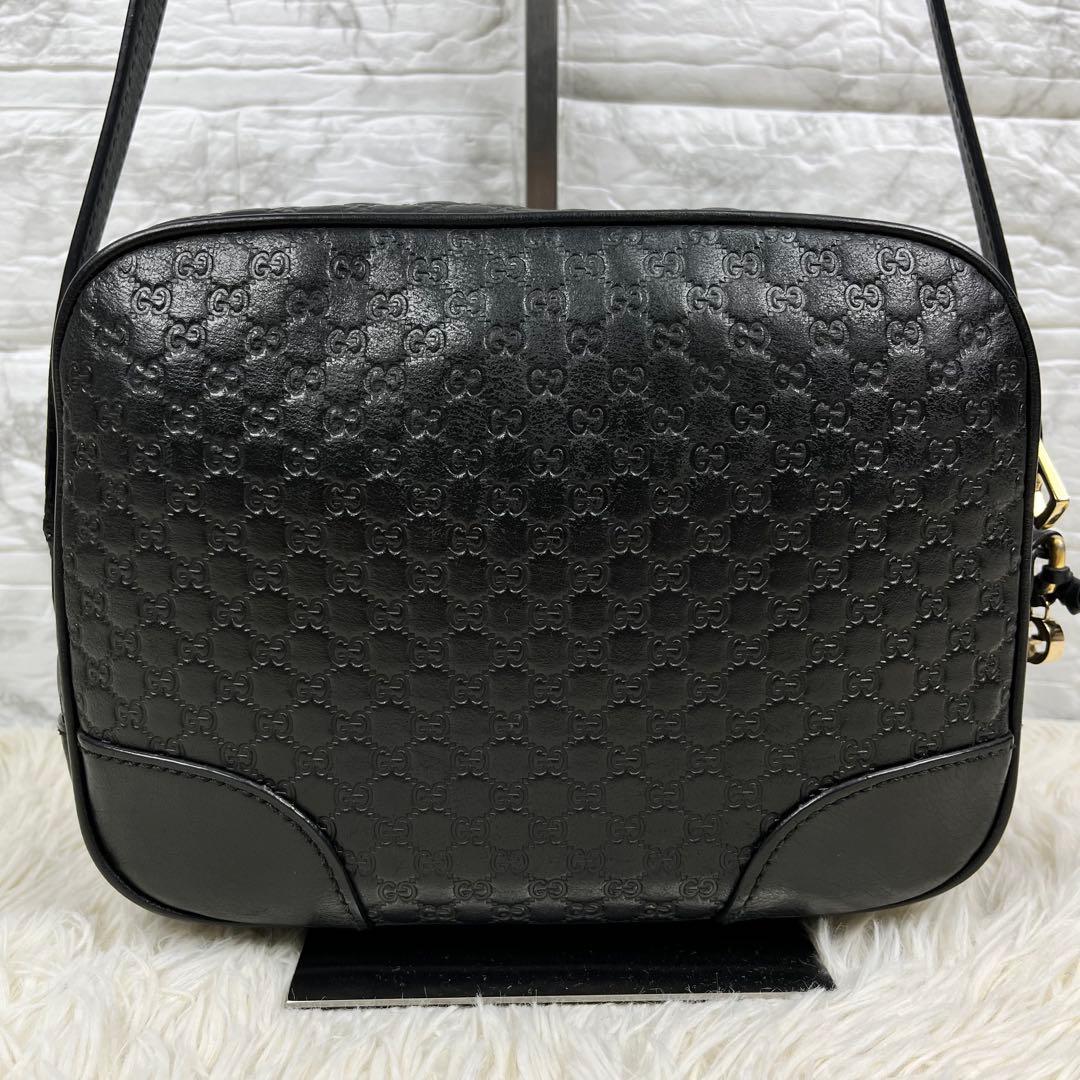 【美品】 GUCCI ショルダーバッグ GG柄 マイクロシマ レザー ブラック
